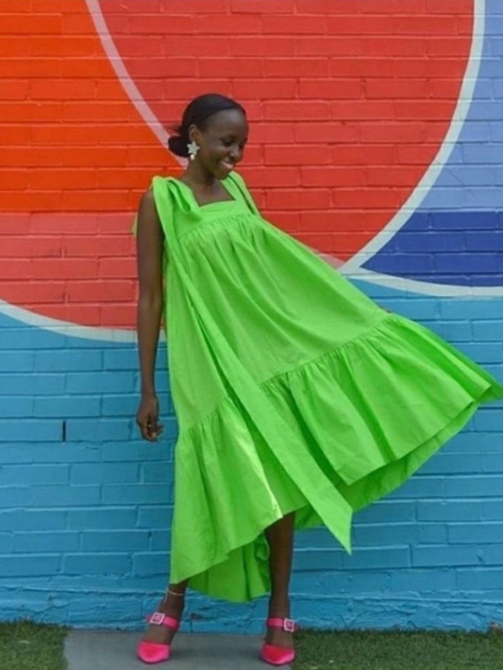 Christopher John Rogers bright lime green Smocked Sundress